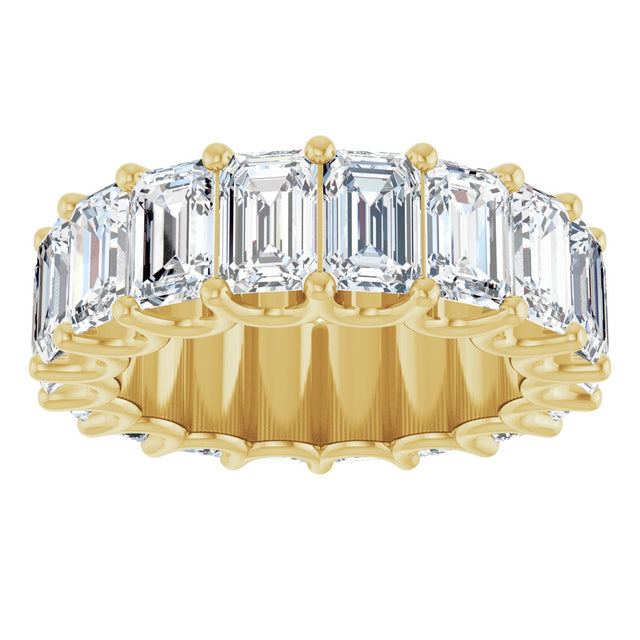 14K Gold Emerald Lab-Grown Diamond Shared U-Prong Eternity Band – 6x4 mm Stones - Yellow Gold - view 3