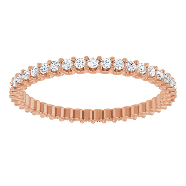 14K Gold Round Natural Diamond Shared U-Prong Eternity Band – 2.5 mm Stones - Rose Gold - view 3