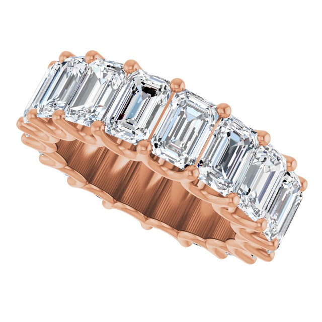 14K Gold Emerald Lab-Grown Diamond Shared U-Prong Eternity Band – 6x4 mm Stones - Rose Gold - view 5