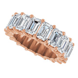 14K Gold Emerald Natural Diamond Shared U-Prong Eternity Band – 6x4 mm Stones - Rose Gold - view 5