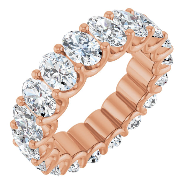 14K Gold Oval Natural Diamond Shared U-Prong Eternity Band – 6x4 mm Stones - Rose Gold