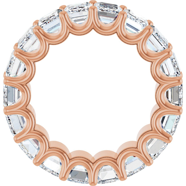 14K Gold Emerald Natural Diamond Shared U-Prong Eternity Band – 6x4 mm Stones - Rose Gold - view 2