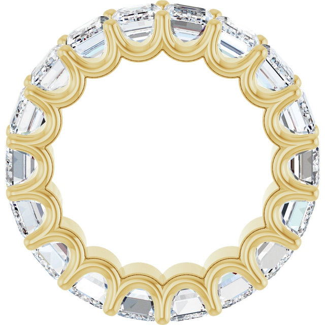 14K Gold Emerald Lab-Grown Diamond Shared U-Prong Eternity Band – 6x4 mm Stones - Yellow Gold - view 2