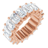 14K Gold Emerald Natural Diamond Shared U-Prong Eternity Band – 6x4 mm Stones - Rose Gold