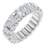 14K Gold Emerald Natural Diamond Shared U-Prong Eternity Band – 5x3 mm Stones - White Gold