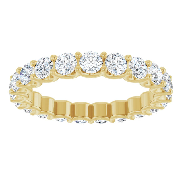 14K Gold Round Natural Diamond Shared U-Prong Eternity Band – 3 mm Stones - Yellow Gold - view 2