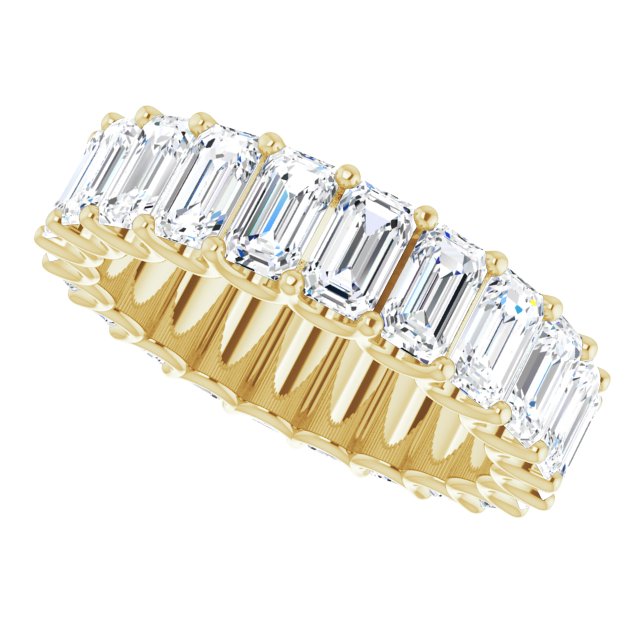 14K Gold Emerald Lab-Grown Diamond Shared U-Prong Eternity Band – 5x3 mm Stones - Yellow Gold - view 5