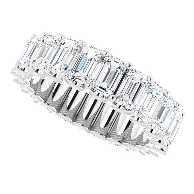 Platinum Emerald Natural Diamond Shared U-Prong Eternity Band – 5x3 mm Stones - view 5