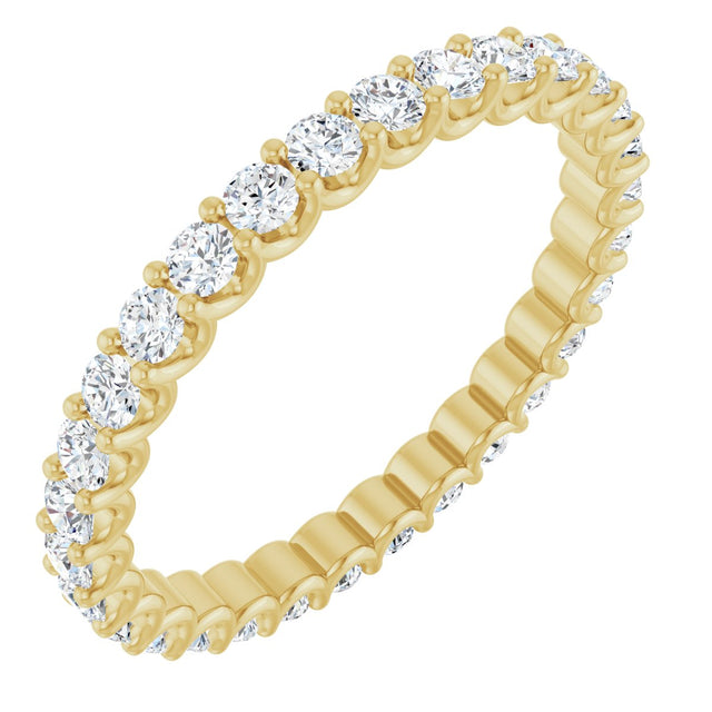 14K Gold Round Natural Diamond Shared U-Prong Eternity Band – 2 mm Stones - Yellow Gold