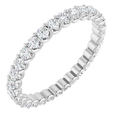 14K Gold Round Natural Diamond Shared U-Prong Eternity Band – 2 mm Stones - White Gold