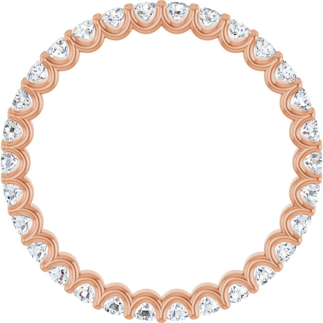 14K Gold Round Natural Diamond Shared U-Prong Eternity Band – 2 mm Stones - Rose Gold - view 2