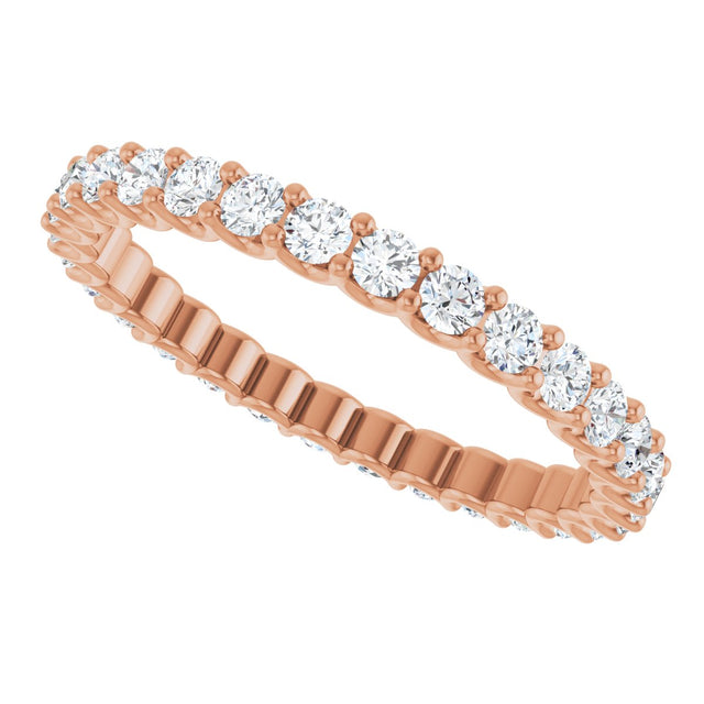 14K Gold Round Natural Diamond Shared U-Prong Eternity Band – 2 mm Stones - Rose Gold - view 5