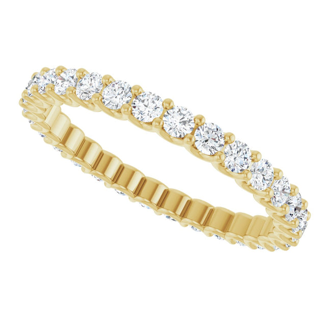14K Gold Round Natural Diamond Shared U-Prong Eternity Band – 2 mm Stones - Yellow Gold - view 5