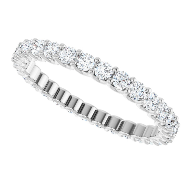 14K Gold Round Natural Diamond Shared U-Prong Eternity Band – 2 mm Stones - White Gold - view 5