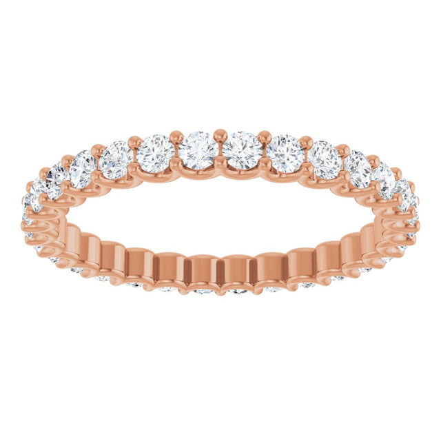 14K Gold Round Natural Diamond Shared U-Prong Eternity Band – 2 mm Stones - Rose Gold - view 3