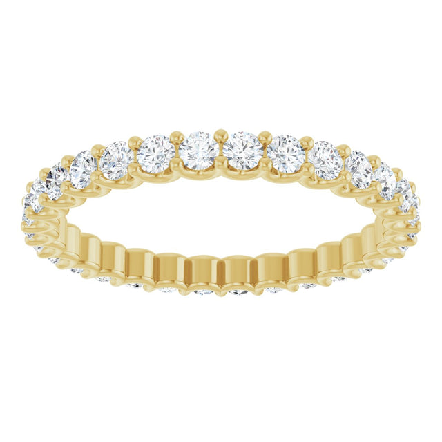 14K Gold Round Natural Diamond Shared U-Prong Eternity Band – 2 mm Stones - Yellow Gold - view 3