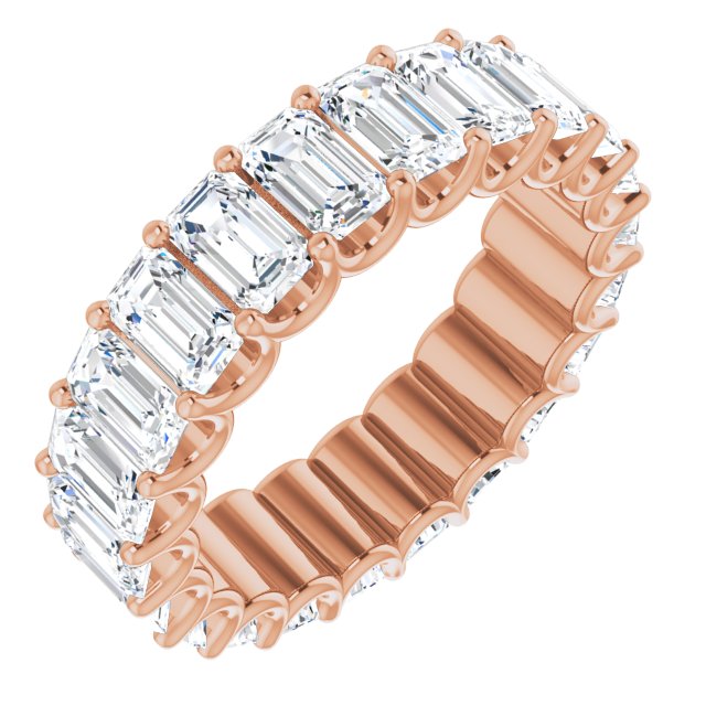 14K Gold Emerald Natural Diamond Shared U-Prong Eternity Band – 5x3 mm Stones - Rose Gold