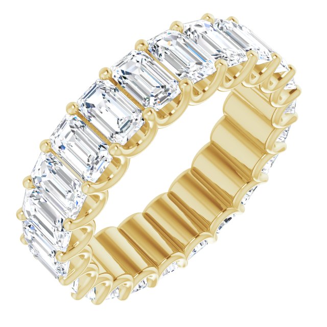 14K Gold Emerald Lab-Grown Diamond Shared U-Prong Eternity Band – 5x3 mm Stones - Yellow Gold
