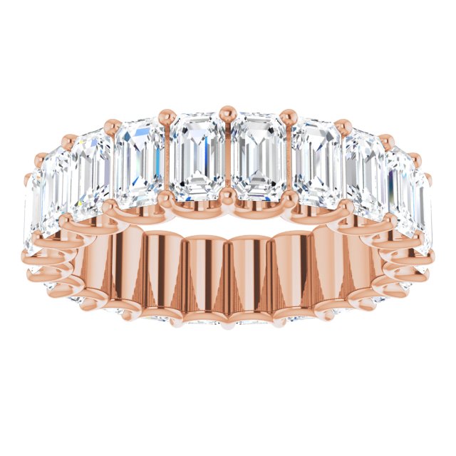 14K Gold Emerald Lab-Grown Diamond Shared U-Prong Eternity Band – 5x3 mm Stones - Rose Gold - view 3