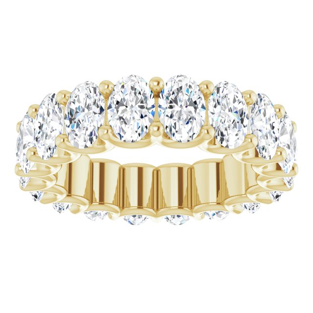 14K Gold Oval Natural Diamond Shared U-Prong Eternity Band – 6x4 mm Stones - Yellow Gold - view 3