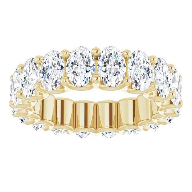 14K Gold Oval Natural Diamond Shared U-Prong Eternity Band – 6x4 mm Stones - Yellow Gold - view 3