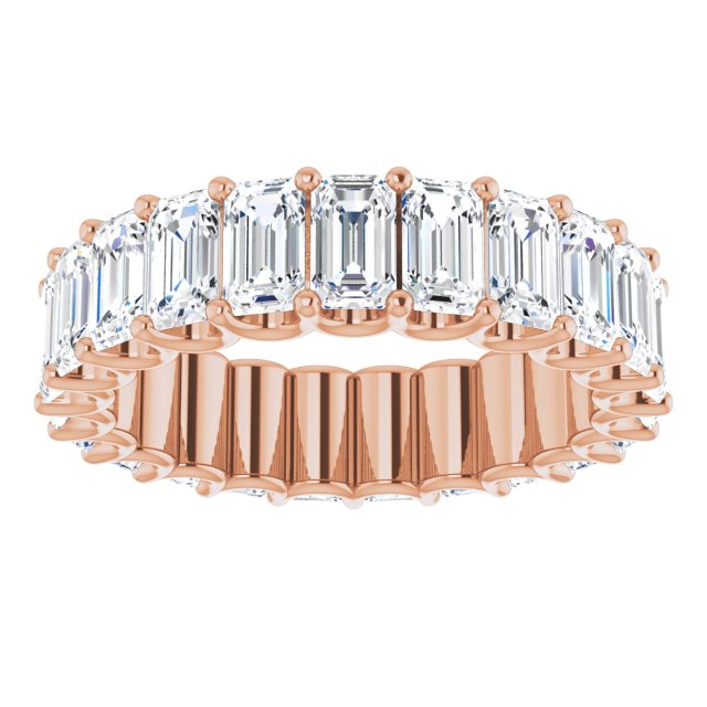 14K Gold Emerald Lab-Grown Diamond Shared U-Prong Eternity Band – 5x3 mm Stones - Rose Gold - view 3