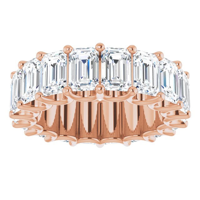 14K Gold Emerald Lab-Grown Diamond Shared U-Prong Eternity Band – 6x4 mm Stones - Rose Gold - view 3