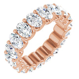 14K Gold Oval Natural Diamond Shared U-Prong Eternity Band – 6x4 mm Stones - Rose Gold
