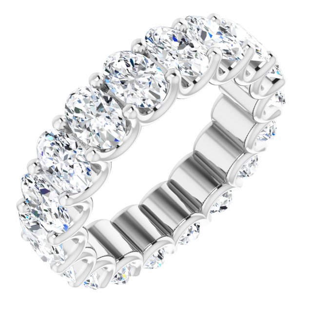 14K Gold Oval Natural Diamond Shared U-Prong Eternity Band – 6x4 mm Stones - White Gold
