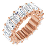 14K Gold Emerald Natural Diamond Shared U-Prong Eternity Band – 6x4 mm Stones - Rose Gold