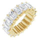 14K Gold Emerald Natural Diamond Shared U-Prong Eternity Band – 6x4 mm Stones - Yellow Gold