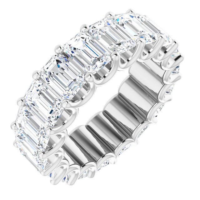 14K Gold Emerald Natural Diamond Shared U-Prong Eternity Band – 6x4 mm Stones - White Gold