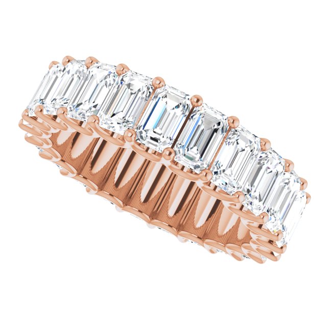 14K Gold Emerald Lab-Grown Diamond Shared U-Prong Eternity Band – 5x3 mm Stones - Rose Gold - view 5