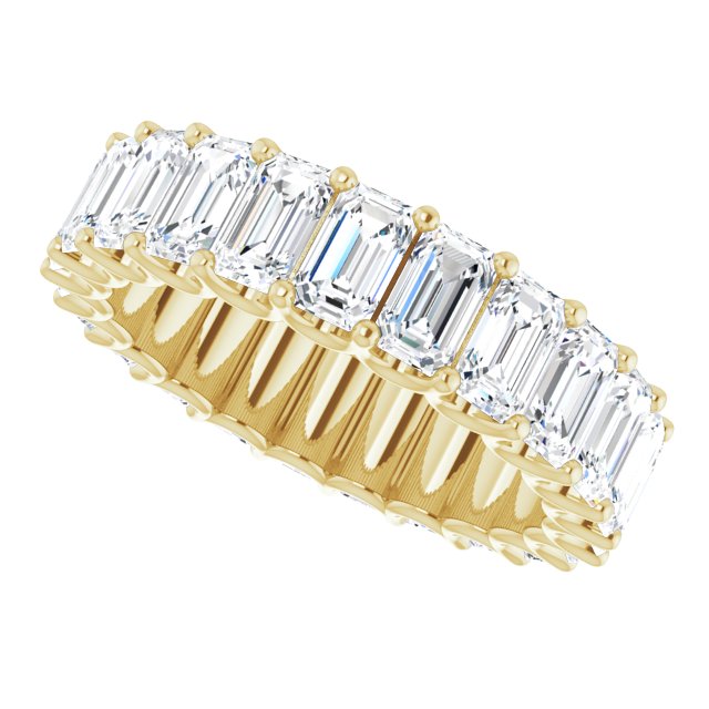 14K Gold Emerald Lab-Grown Diamond Shared U-Prong Eternity Band – 5x3 mm Stones - Yellow Gold - view 5