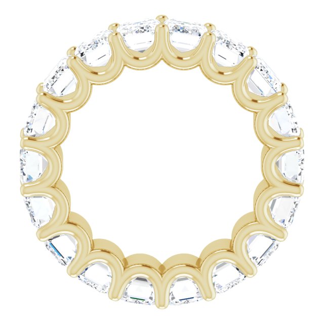 14K Gold Emerald Natural Diamond Shared U-Prong Eternity Band – 6x4 mm Stones - Yellow Gold - view 2