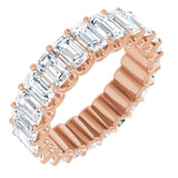 14K Gold Emerald Natural Diamond Shared U-Prong Eternity Band – 5x3 mm Stones - Rose Gold