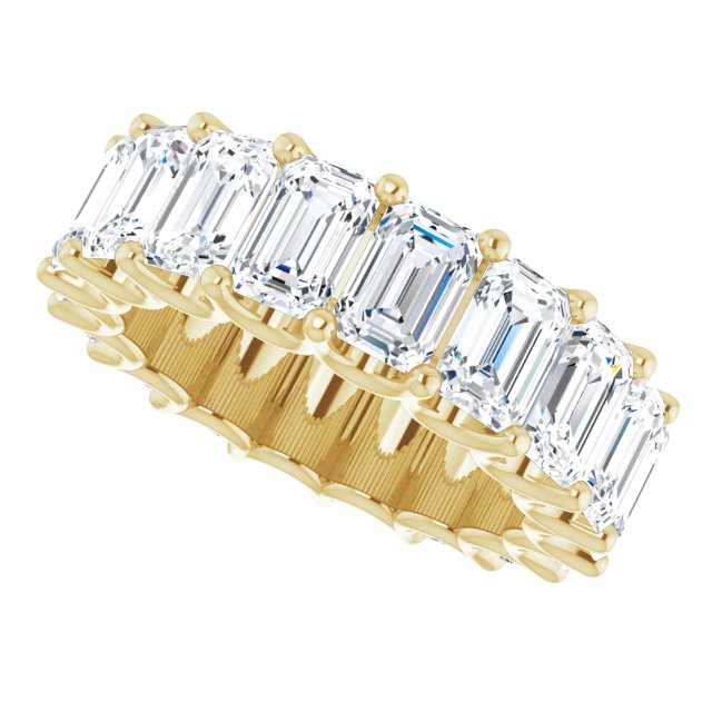 14K Gold Emerald Lab-Grown Diamond Shared U-Prong Eternity Band – 6x4 mm Stones - Yellow Gold - view 5