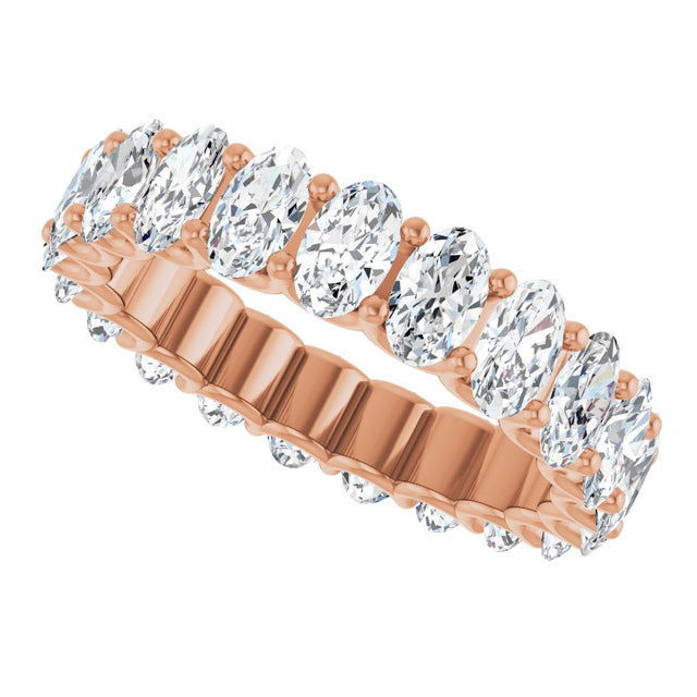 14K Gold Oval Natural Diamond Shared U-Prong Eternity Band – 5x3 mm Stones - Rose Gold - view 5