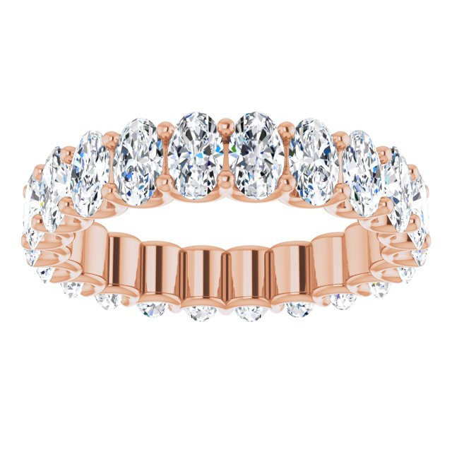 14K Gold Oval Natural Diamond Shared U-Prong Eternity Band – 5x3 mm Stones - Rose Gold - view 3
