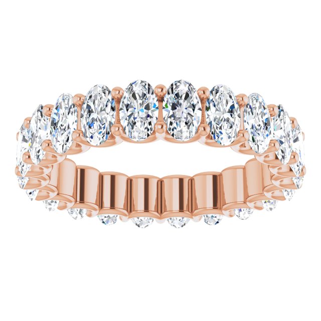 14K Gold Oval Natural Diamond Shared U-Prong Eternity Band – 5x3 mm Stones - Rose Gold - view 3