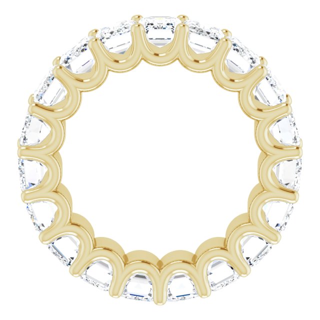 14K Gold Emerald Natural Diamond Shared U-Prong Eternity Band – 6x4 mm Stones - Yellow Gold - view 2