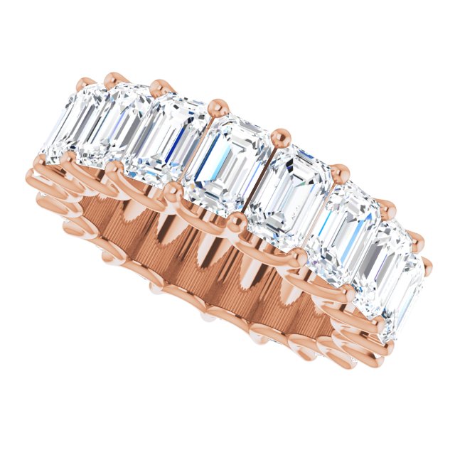14K Gold Emerald Lab-Grown Diamond Shared U-Prong Eternity Band – 6x4 mm Stones - Rose Gold - view 5