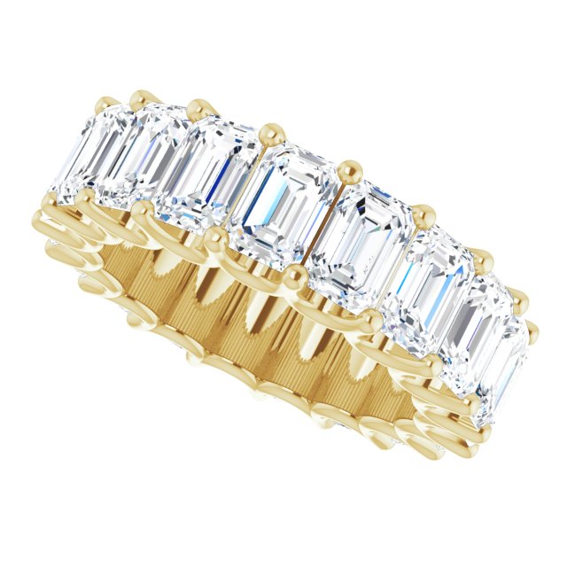 14K Gold Emerald Lab-Grown Diamond Shared U-Prong Eternity Band – 6x4 mm Stones - Yellow Gold - view 5