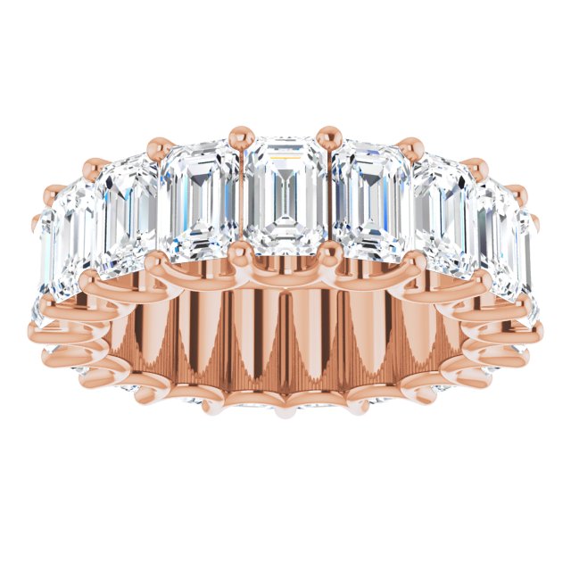 14K Gold Emerald Natural Diamond Shared U-Prong Eternity Band – 6x4 mm Stones - Rose Gold - view 3