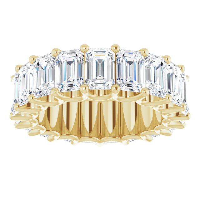14K Gold Emerald Lab-Grown Diamond Shared U-Prong Eternity Band – 6x4 mm Stones - Yellow Gold - view 3