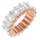 14K Gold Emerald Natural Diamond Shared U-Prong Eternity Band – 6x4 mm Stones - Rose Gold
