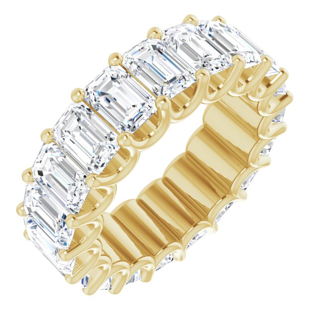 14K Gold Emerald Natural Diamond Shared U-Prong Eternity Band – 6x4 mm Stones - Yellow Gold