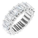 14K Gold Emerald Natural Diamond Shared U-Prong Eternity Band – 6x4 mm Stones - White Gold