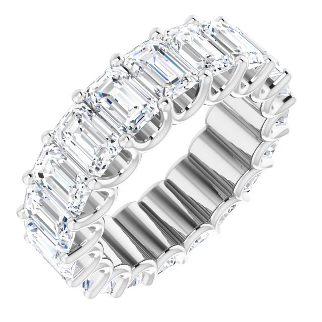 14K Gold Emerald Natural Diamond Shared U-Prong Eternity Band – 6x4 mm Stones - White Gold