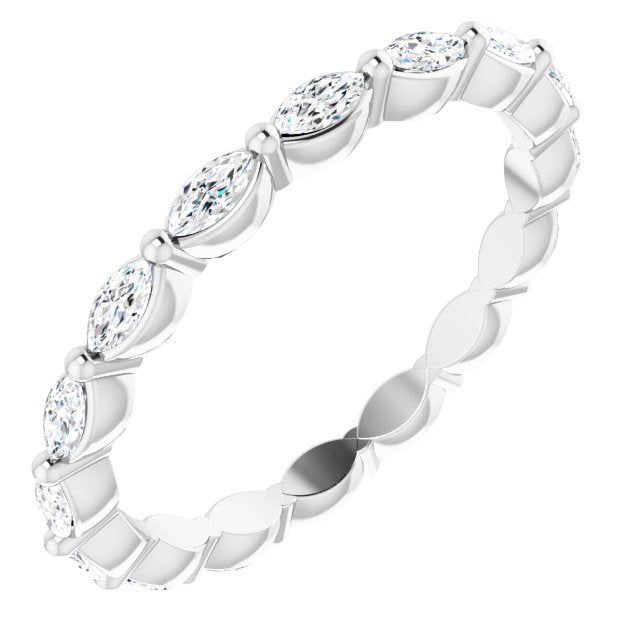 14K Gold Marquise Natural Diamond Eternity Band – 3x1.5 mm Stones - White Gold